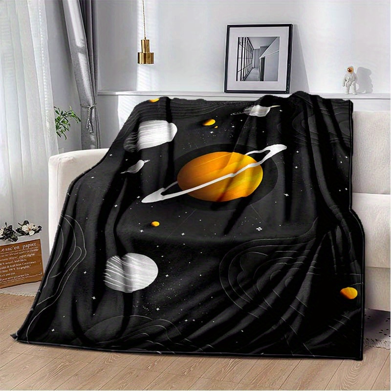 Galaxy Home Textiles - Weltraum-Planeten-Flanelldecke mit Saturn-Sonnensystem-Galaxie-Sternenhimmel-Druck, weiche, leichte Decke