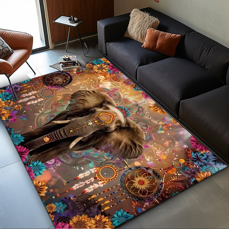 Home Textiles Rug - Elefanten-Mandala-Teppich: Ethnisches Blumenmuster für böhmische Häuser