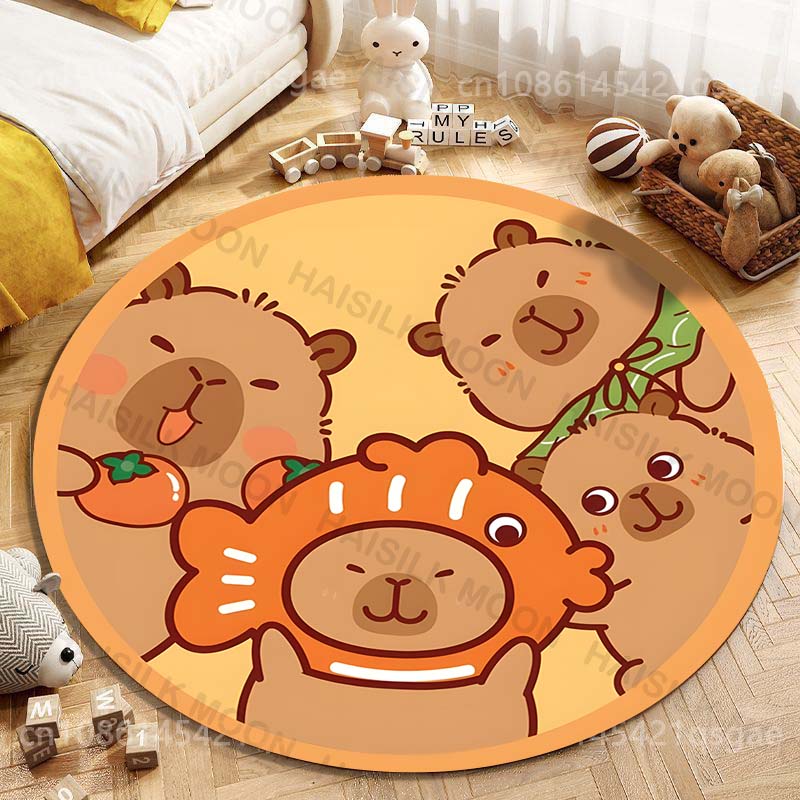 Home Textiles Rug - Niedlicher Capybara-Cartoon-Druck, runder Teppich, Wohnzimmer, Schlafzimmer,