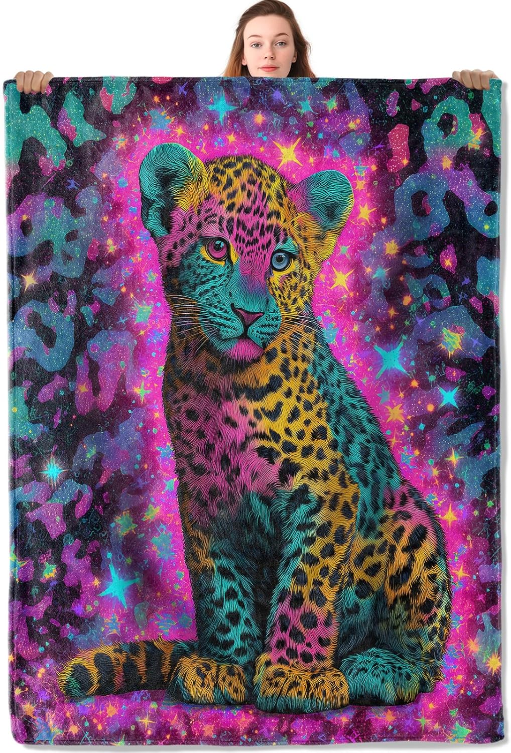 Galaxy Home Textiles - Galaxy-Leopardendecke, buntes Tier, kosmisches Design, weicher