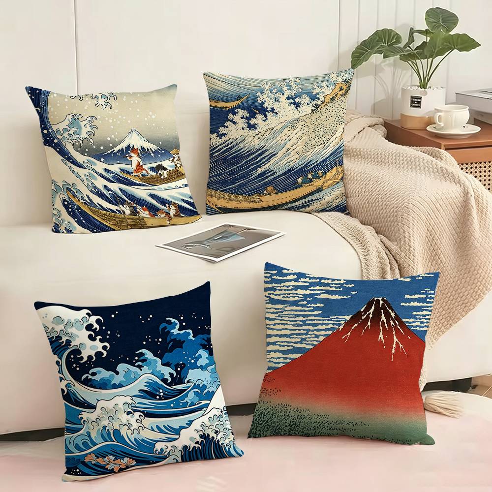 Home Art Textiles - Art Katsushika H-Hokusai Quadratischer, doppelseitig bedruckter
