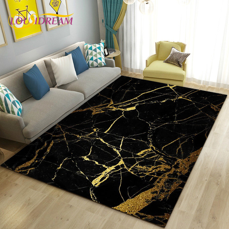 Nordic Schwarz Gold Blau Marmo – Home Textiles Rug Bewertung und Preis