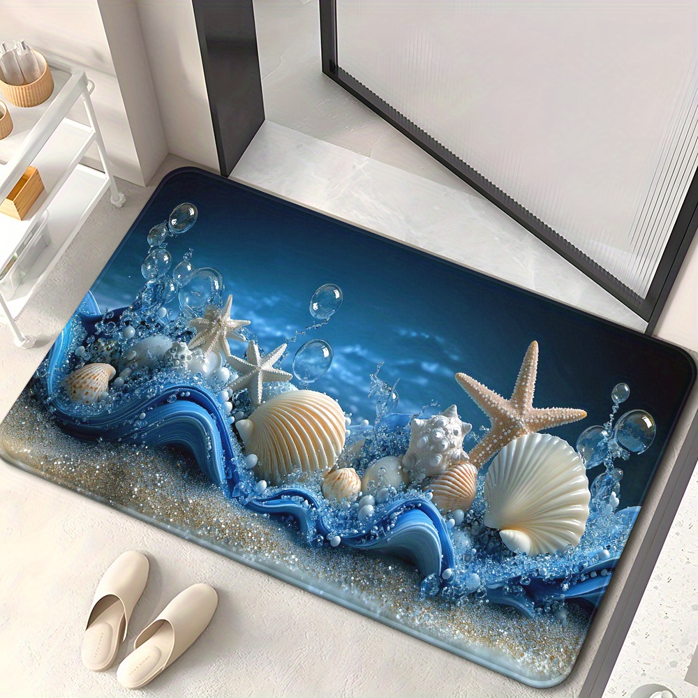 3D Blaue Wellen Muscheln Seest – Home Textiles Rug Bewertung und Preis